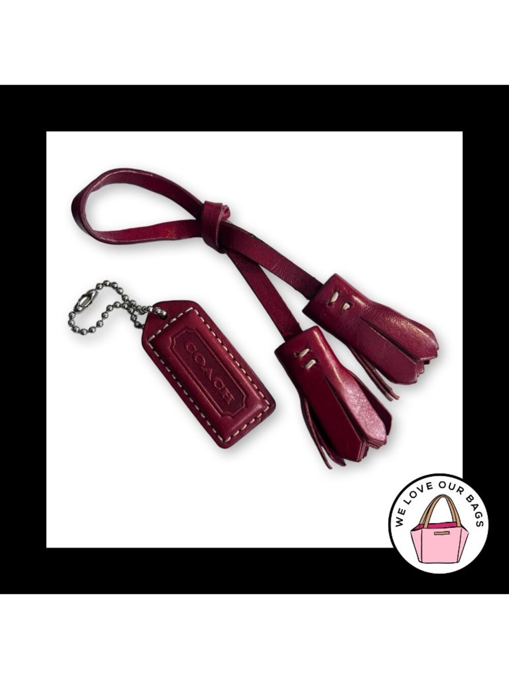 2 Lot VINTAGE Y2K COACH Cherry Red Leather Tassel HangTag Bag Charm Keychain Fob